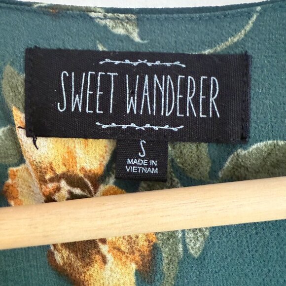 Modcloth | Sweet Wanderer Green Floral Criss Cross Front Ruffle Dress Size S - Picture 7 of 8